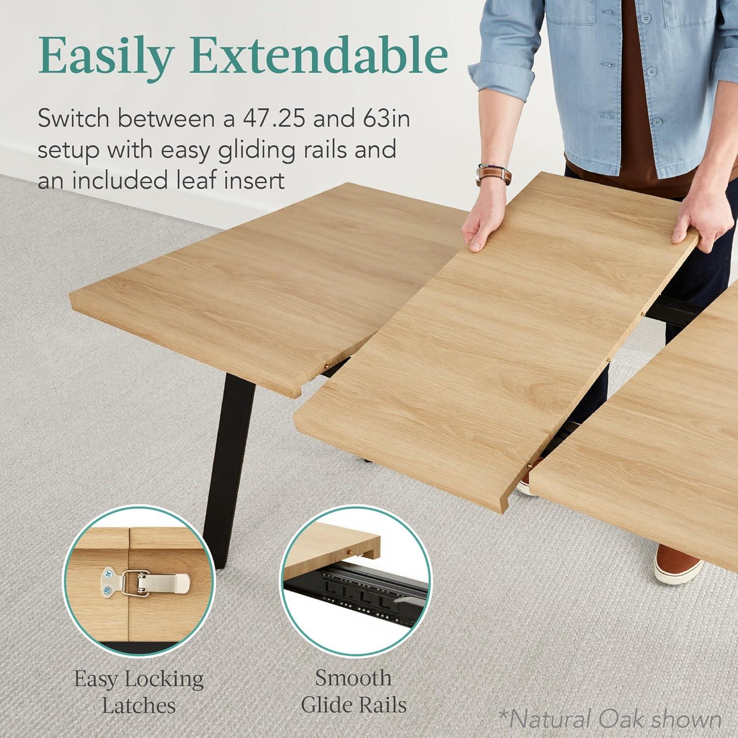 George Oliver Joglar 47 to 63in Modern Extendable Dining Table for 2-6 People w/ Leaf Extension, 2 Locks