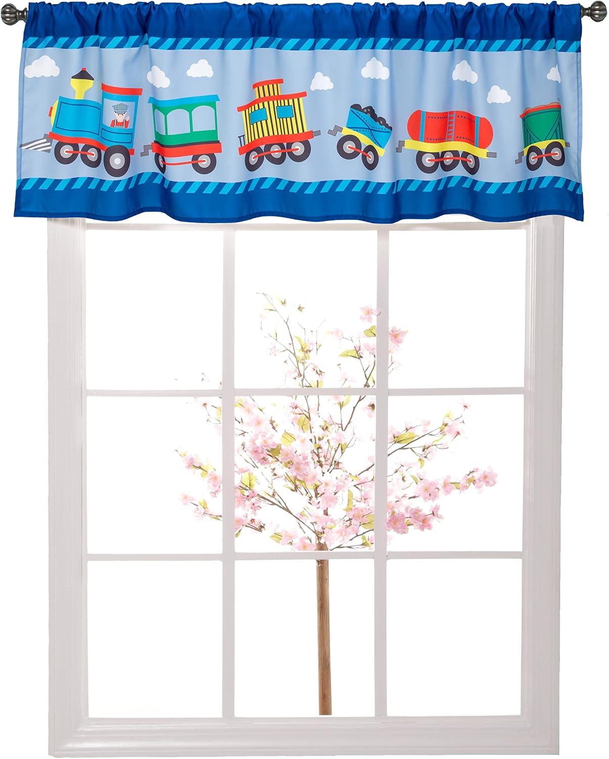 Choo Choo Train Blue Polyester Rod Pocket Valance