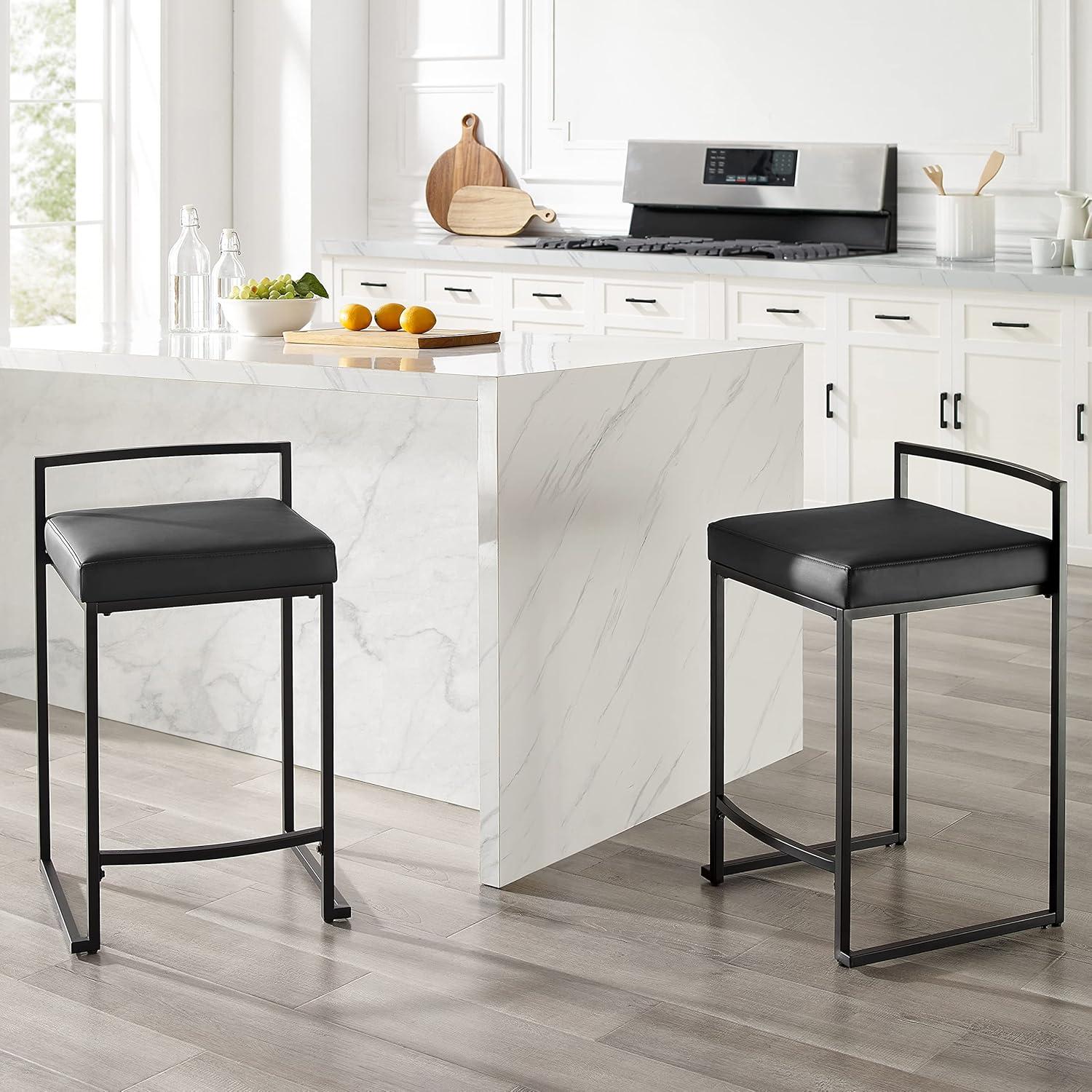 Set of 2 Harlowe Counter Height Barstools Black/Matte Black - Crosley