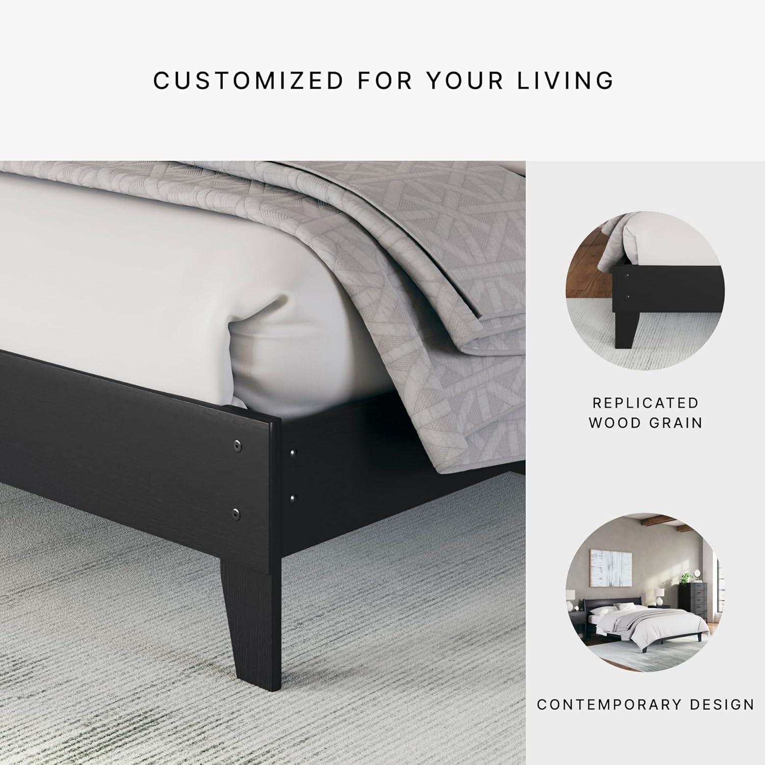 Signature Design by Ashley Queen Piperton Platform Bed Black: Modern Style, MDF Frame, No Box Spring Needed