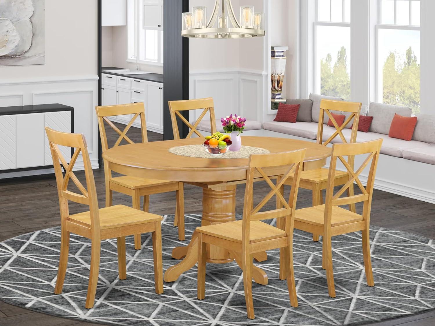 AVBO7-OAK-W - Table Set with a Dining Table and 6 Wood Chairs - Oak Finish