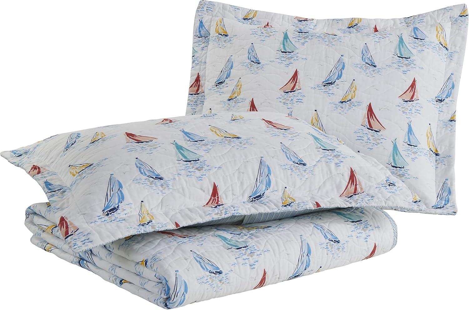 Ahoy Blue Cotton Reversible King Quilt Set