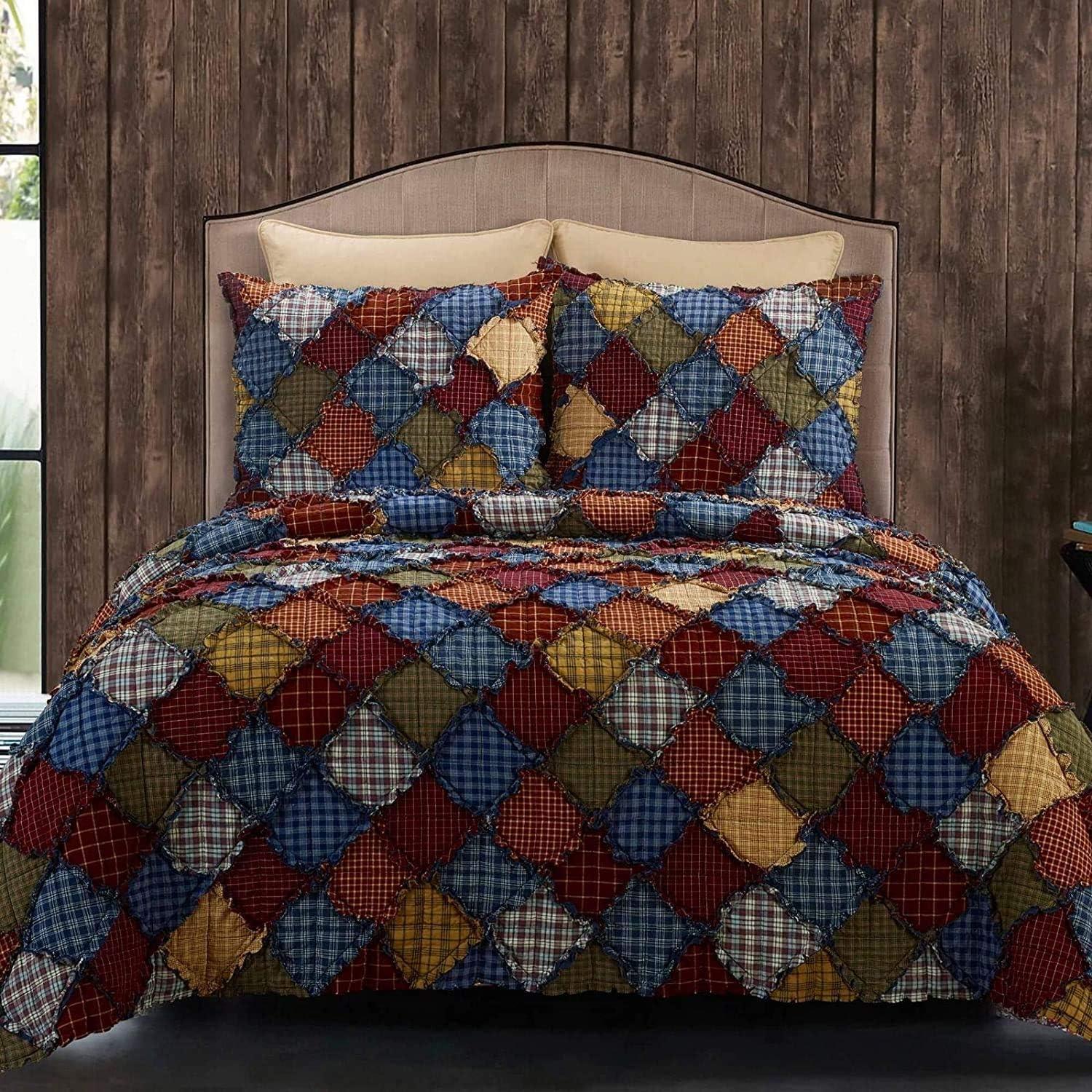 Blue Ridge 3PC Cotton Queen Quilt Set by Donna Sharp - Lodge Quilt Set with Queen Quilt and Two Standard Pillow Shams - Machine Washable