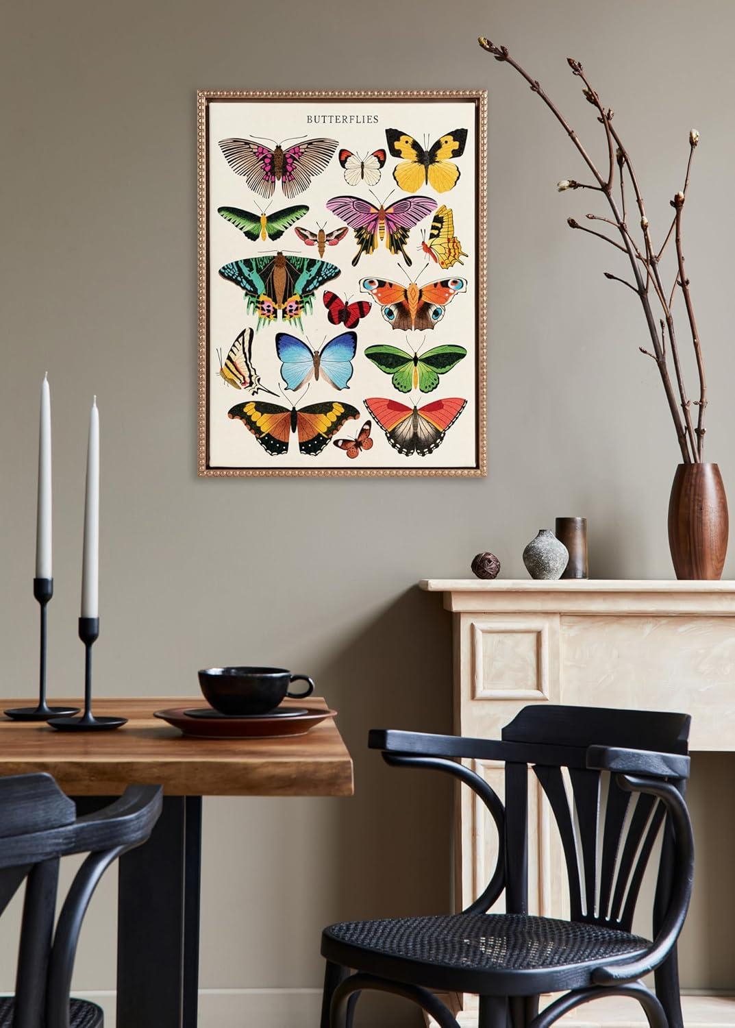 Gold Framed Colorful Butterflies Canvas Wall Art, 18x24