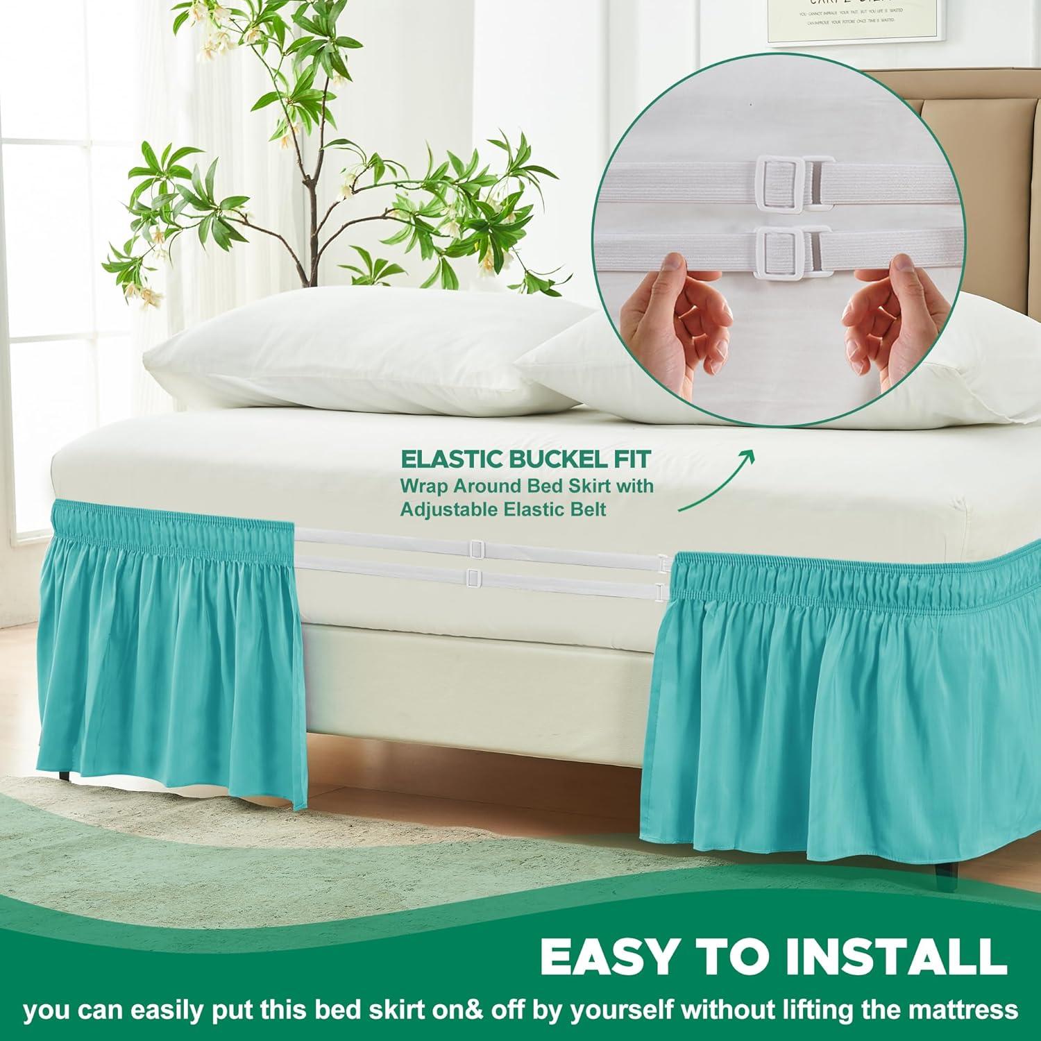 Biscaynebay Wrap Around Bed Skirts for King & Cal King Beds 15" Drop, Taupe Adjustable Elastic Dust Ruffles Easy Fit Wrinkle & Fade Resistant Silky Luxurious Fabric Machine Washable