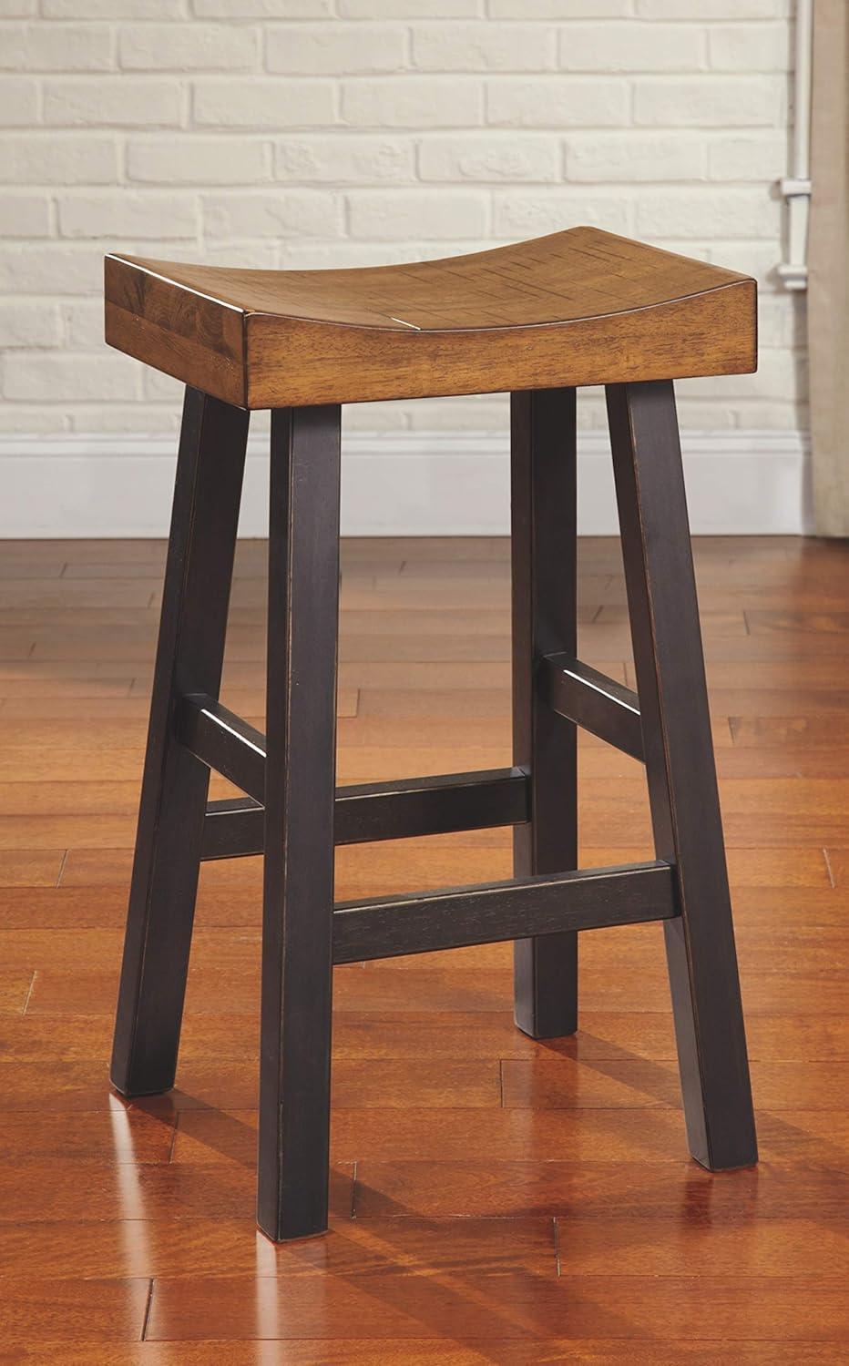 Signature Design by Ashley Glosco Farmhouse Pub Height Saddle Barstool, Set of 2, Medium Brown