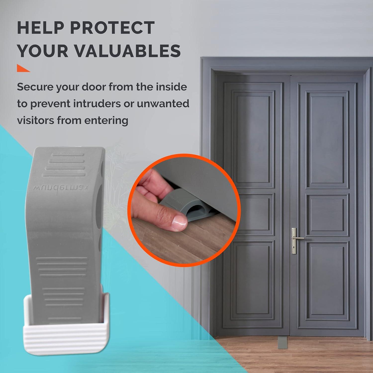 Wundermax Door Stoppers - Pack of 3 Rubber Door Wedge for Carpet, Hardwood, Concrete and Tile - Home Improvement Accessories - Black