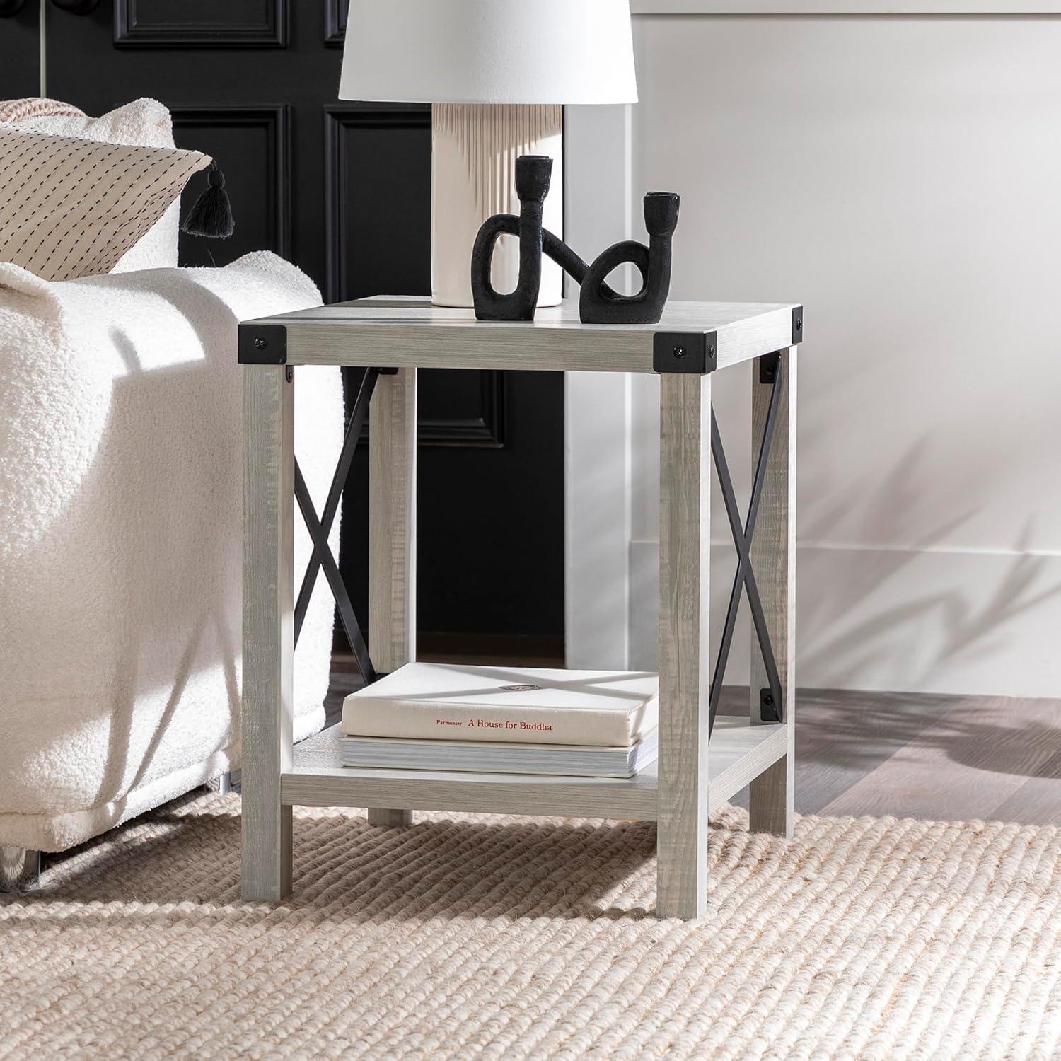 Urban Farmhouse Square Side Table with Black Metal Accents