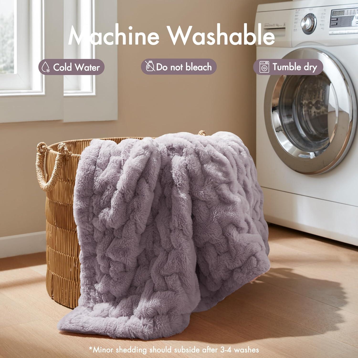 Madison Park Lavender Ruched Fur Throw 50x60"