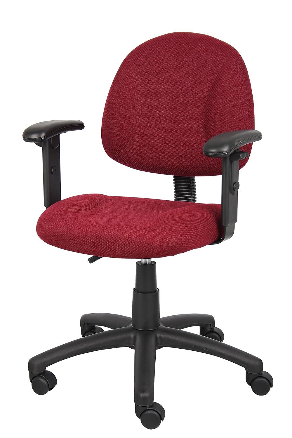 Deluxe Posture Chair with Adjustable Arms Burgundy - Boss Office Products: Ergonomic Swivel, Lumbar Support, Metal Frame