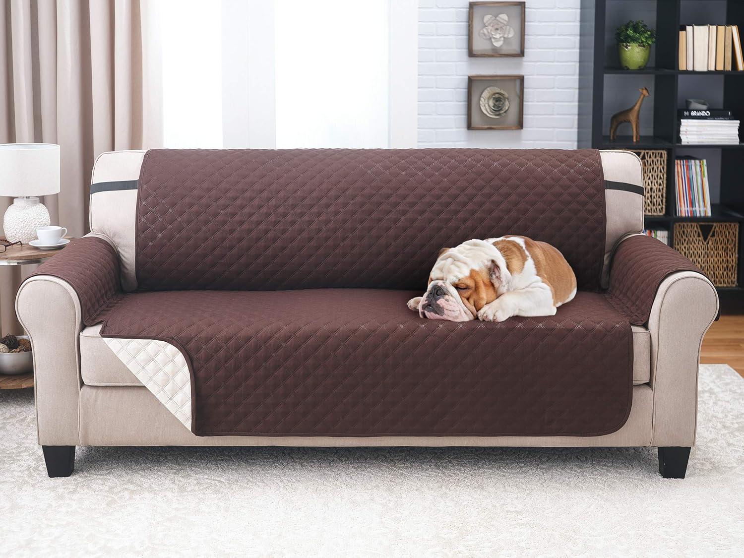 Sofa Cover - Furniture Protector - Shield & Protects from Dogs, Cats, Pets, Kids, Stains - Reversible, Easy Wash & Dry - Chocolate & Tan - 110" W x 75" L