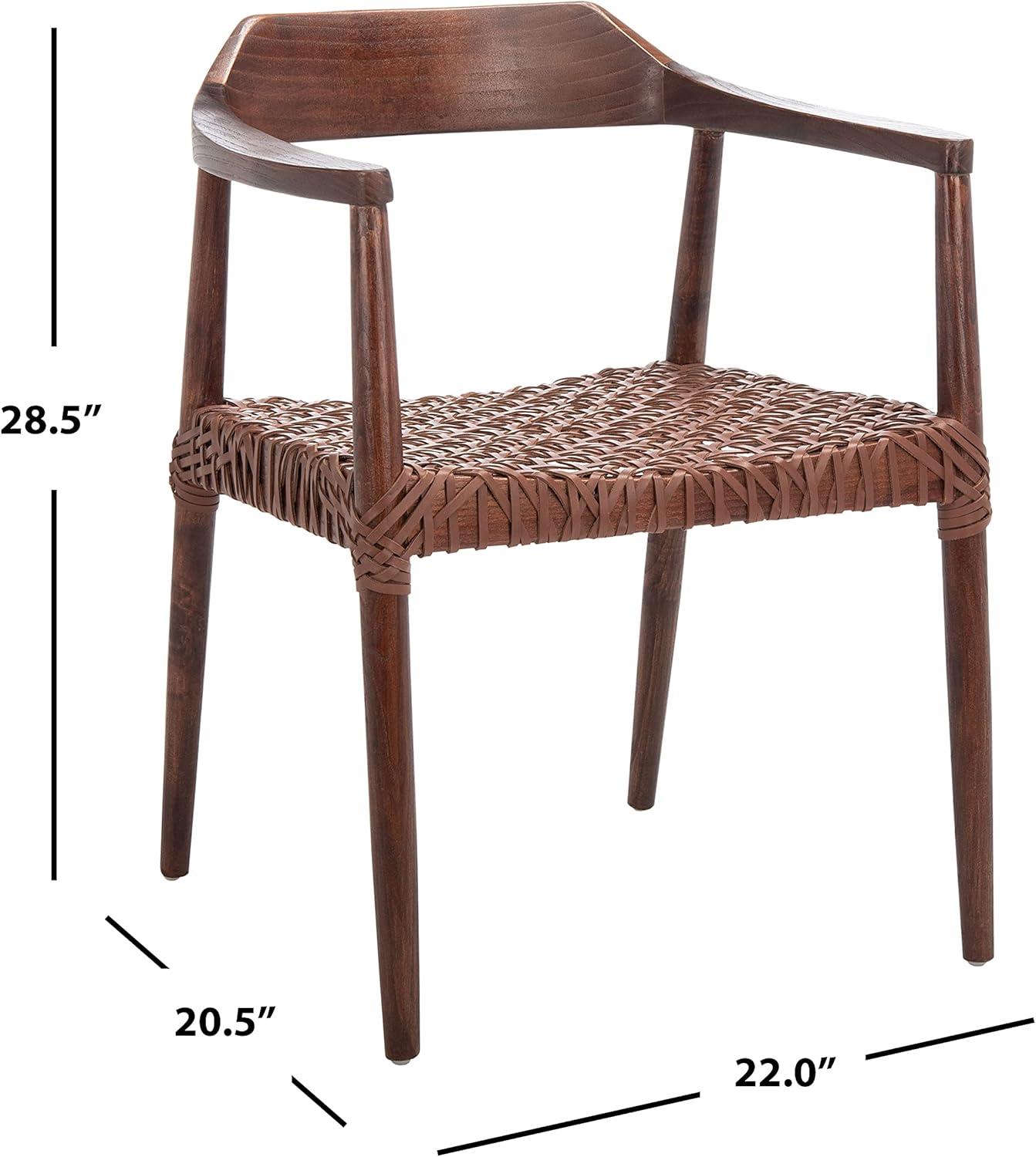 SAFAVIEH Munro Leather Woven Accent Chairs, Walnut (Sungkai Wood Frame)/Cognac (Leather Seat) (22 in. W x 20.5 in. D x 28.5 in. H)