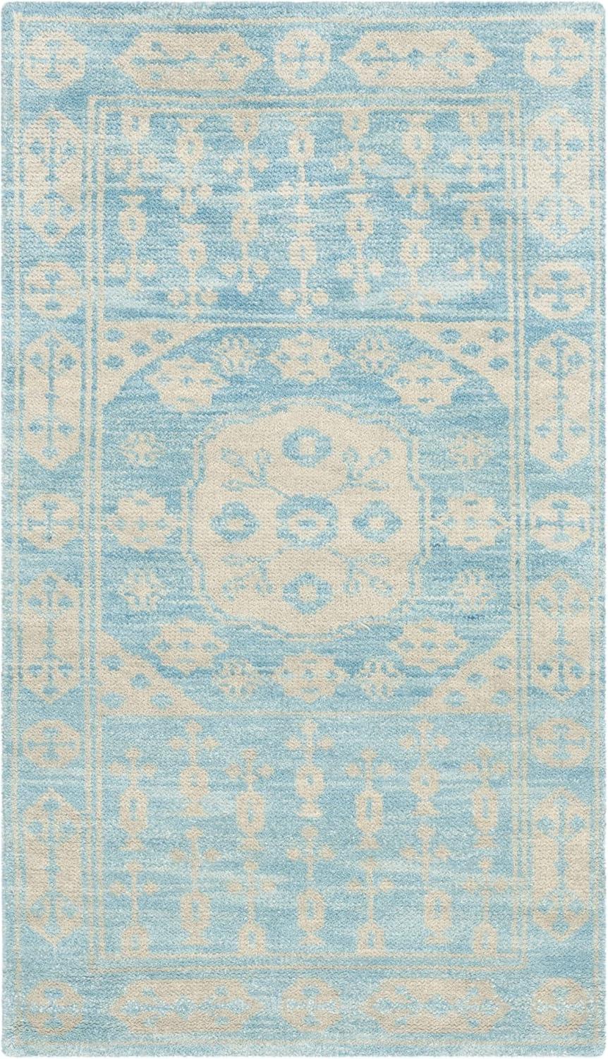 Turquoise Tribal Chic Wool 3' x 5' Hand-Knotted Rug