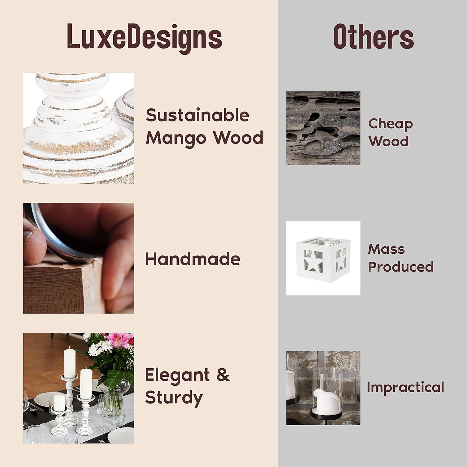 12'' Handcrafted Mango Wood Pillar Candle Holder Set – Rustic 3-Piece Set for LED Candles