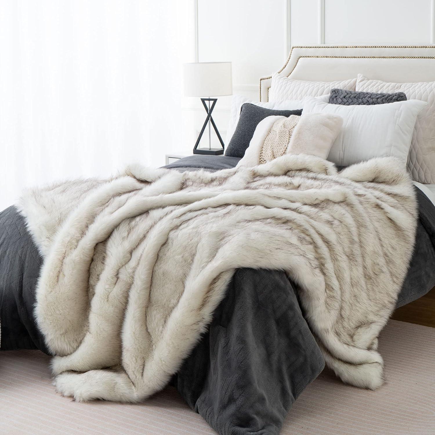 Battilo Luxury White Faux Fur Blanket,Thick Warm Decorative Throw Blankets, Fluffy Fur Throw Blanket for Couch,Living Room Decor,51"x67"