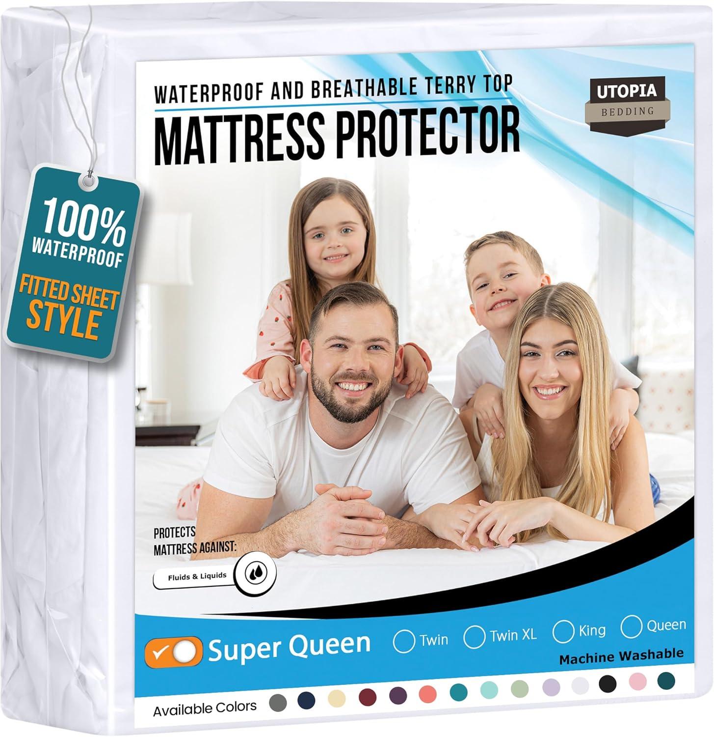 PEKUR Waterproof Mattress Protector – Fitted Sheet Style, Deep Pocket Cover Fits Up to 15 Inches, Washable & Breathable Mattress Topper