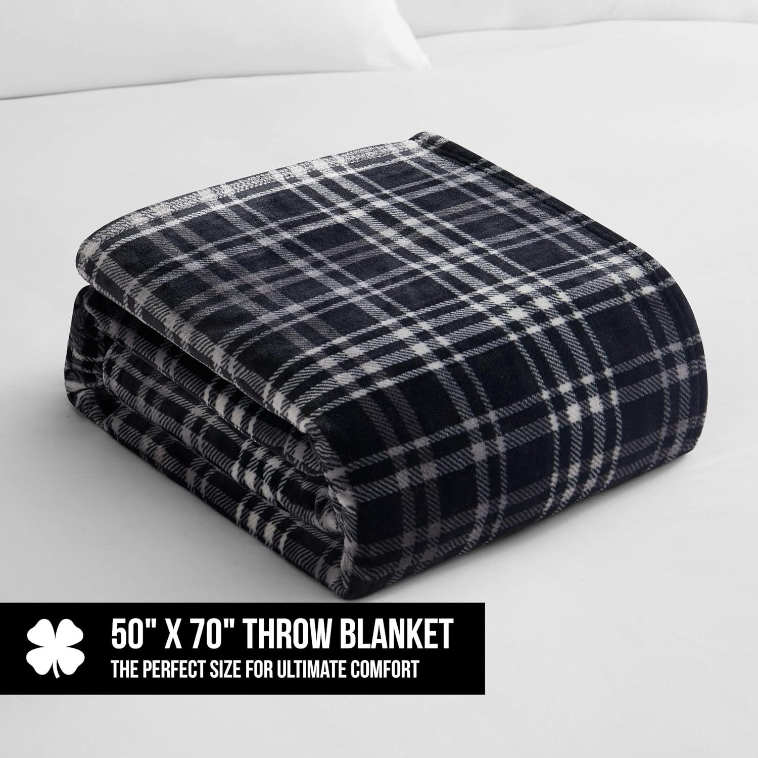 Black Plaid 50" x 70" Fleece Microfiber Throw Blanket