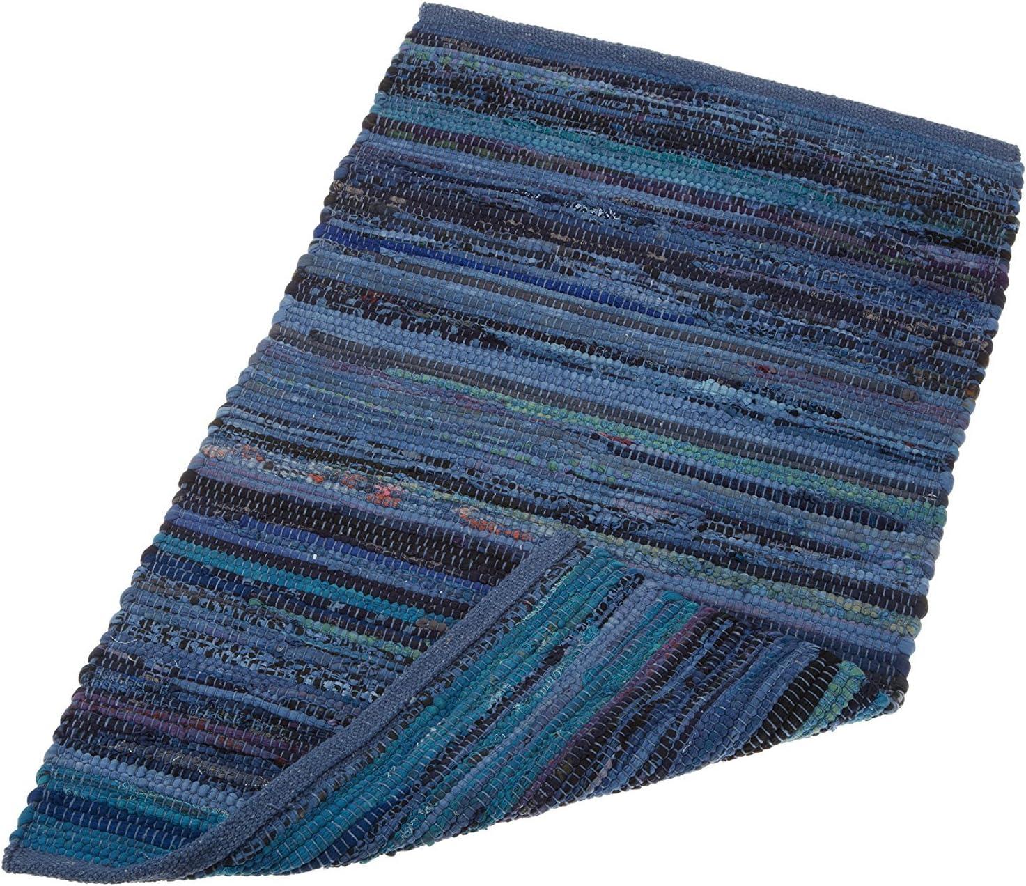 Handwoven Multi Nautical Blue Braided Rag Rug, 20x31.5