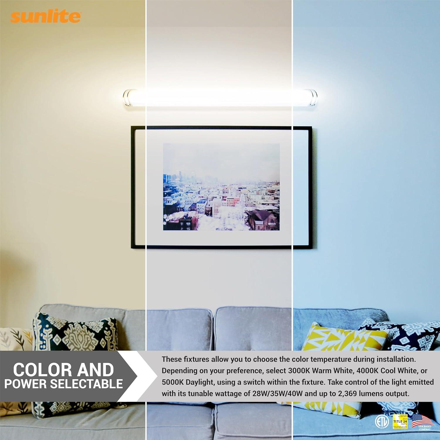 Sunlite 48-Inch Linear LED Bar Vanity Fixture, Power Selectable 28W/35W/40W, 100-277V, 4048 Lumens, Color Selectable 30K/40K/50K, 90 CRI, Dimmable, ETL Listed, Title-24 Compliant