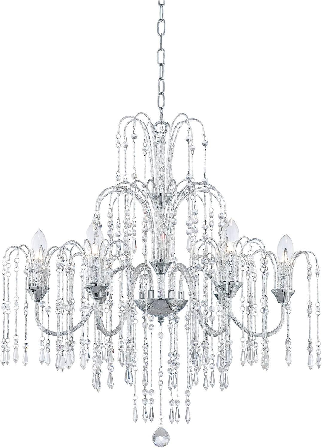 Vienna Full Spectrum Crystal Rain Chrome Chandelier 29" Wide Modern Curved Arm 6-Light Fixture for Dining Room House Kitchen Island Entryway Bedroom