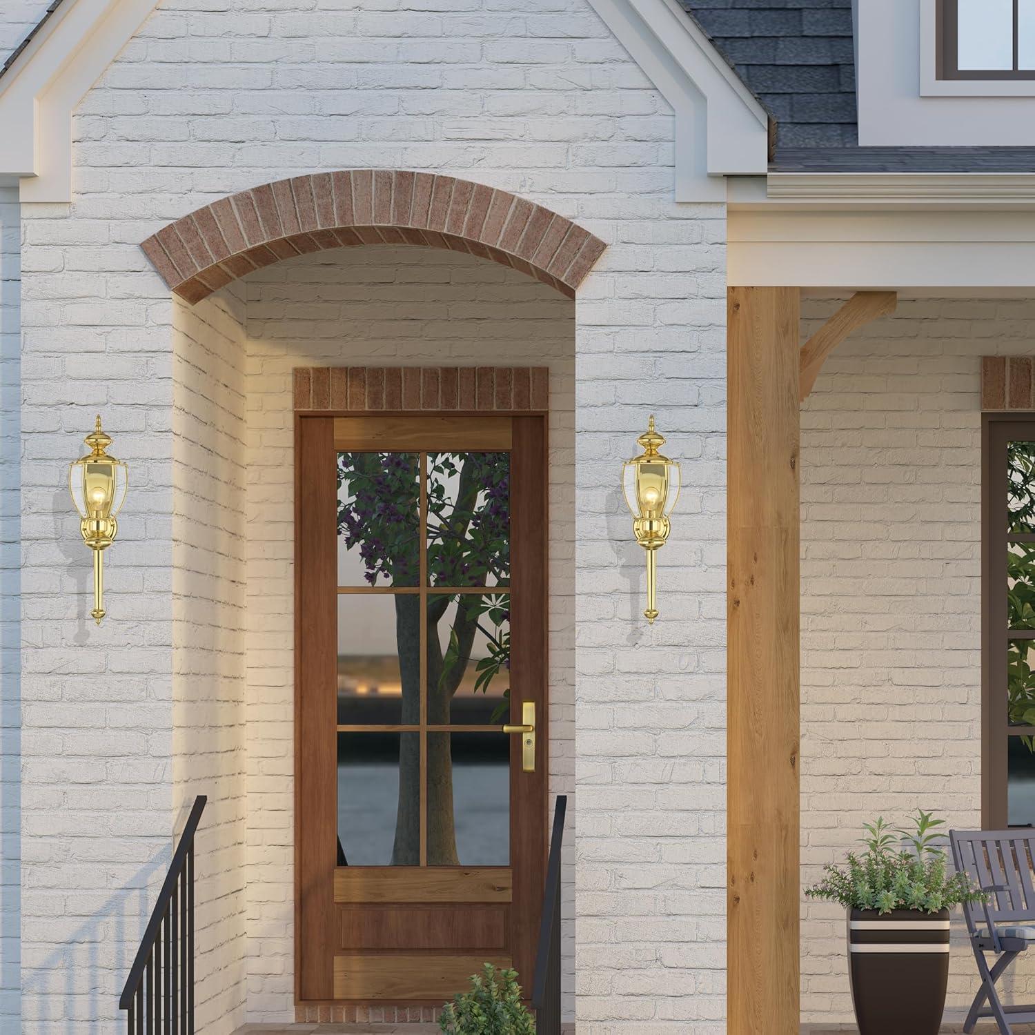 Livex Lighting Outdoor Basics 1 -Light 25.0-in H Polished Brass Hardwired Outdoor Wall Light