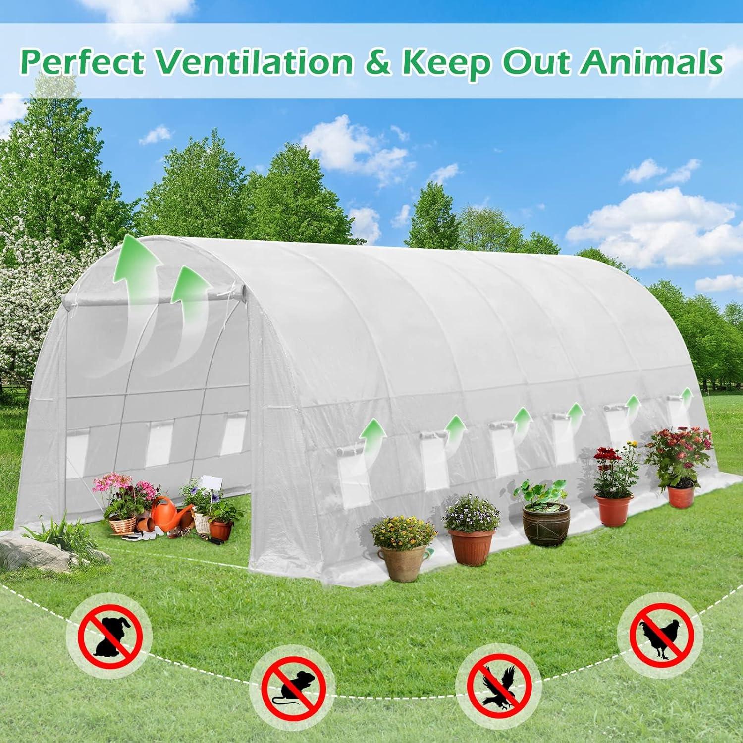 Erommy  26' x 10' x 7' Greenhouse Large Gardening Plant Hot House Portable Walking in Tunnel Tent, White - 10' x 26'