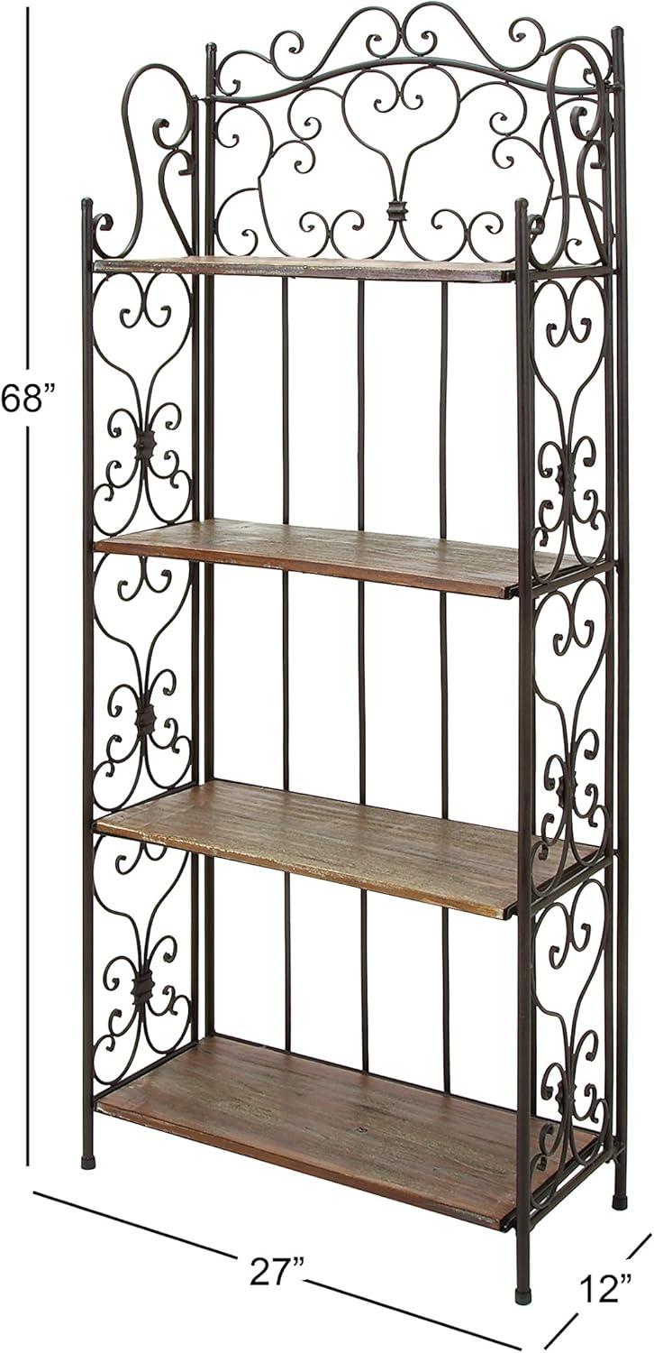 Farmhouse Brown Wood and Iron Baker's Rack