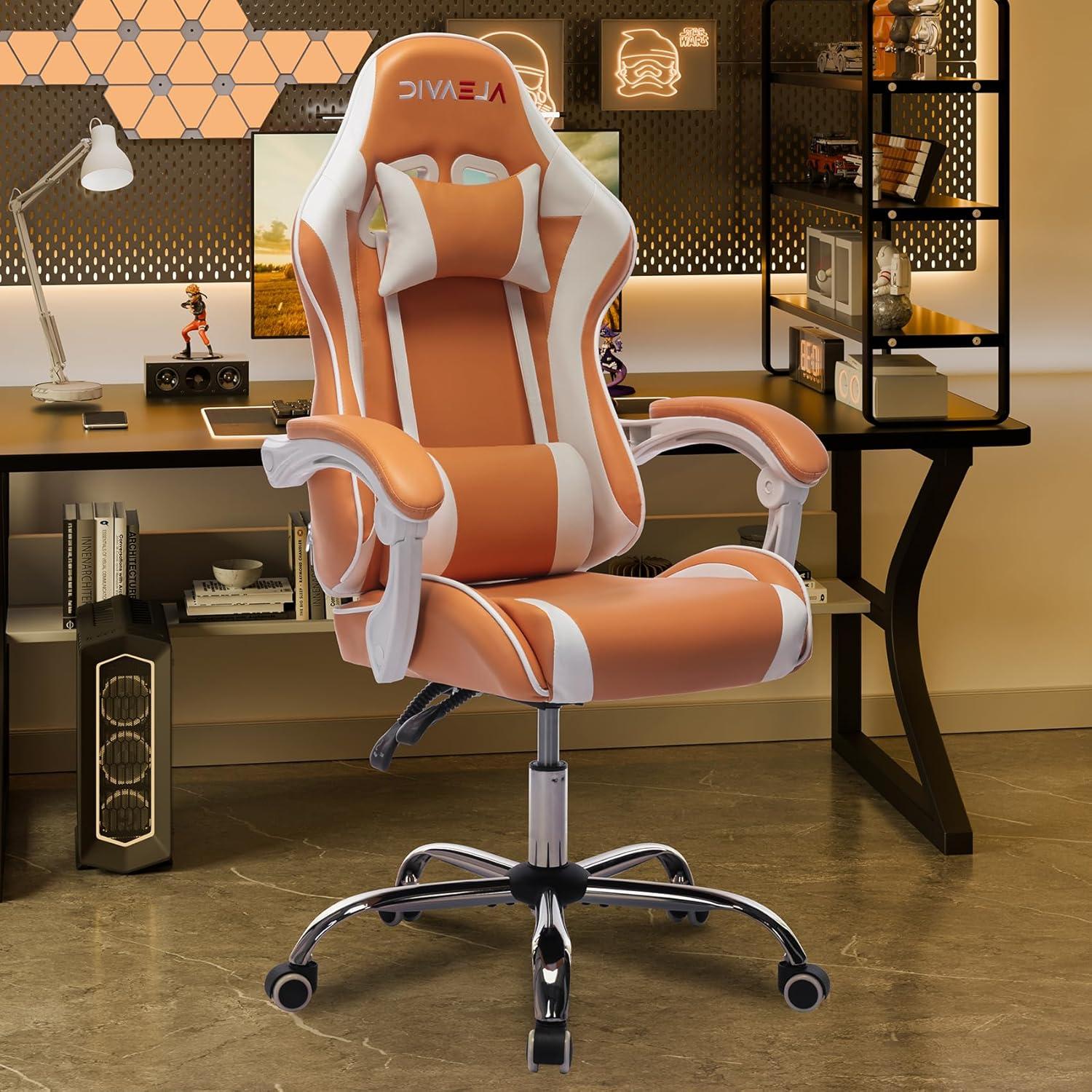 ALEAVIC Gaming Chair for Adults, High Back Ergonomic Computer Gaming Chair with Headrest and Lumbar Support, Orange