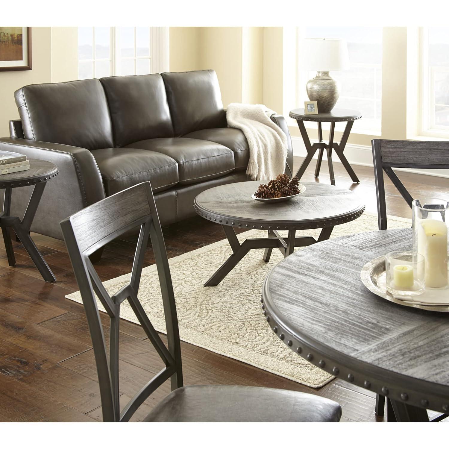Steve Silver Alamo Indoor Industrial Wood and Nailhead 18" Height Round Coffee Table, Gray