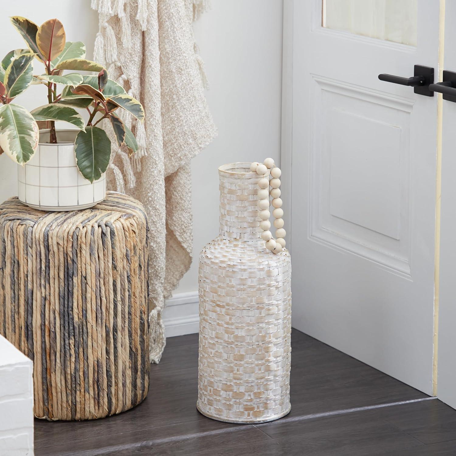 Studio 350 Intricately Woven Tall Bamboo Wood Floor Vase - White or Brown Brown - 9"W, 39"H