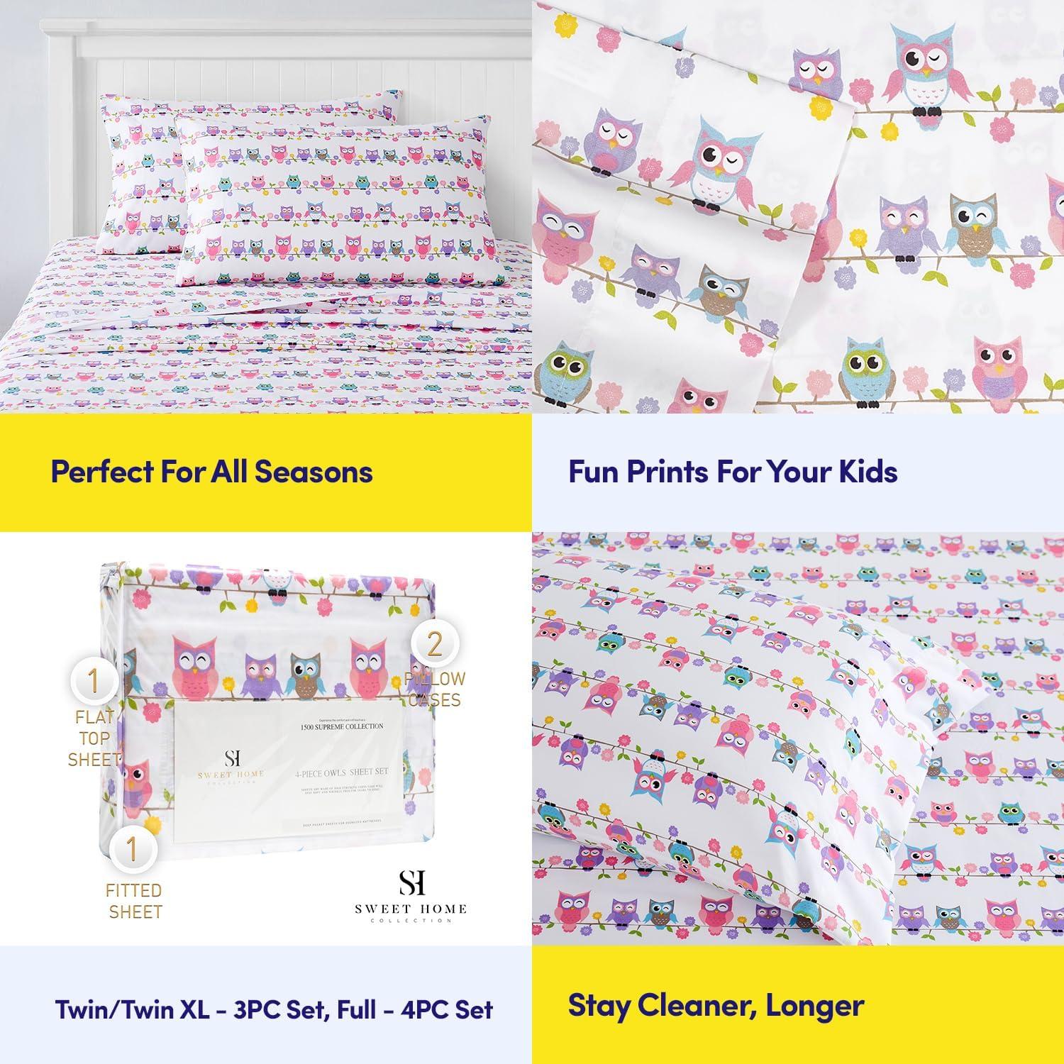 Colorful Owls Microfiber Kids' Sheet Set By Sweet Home Collection®