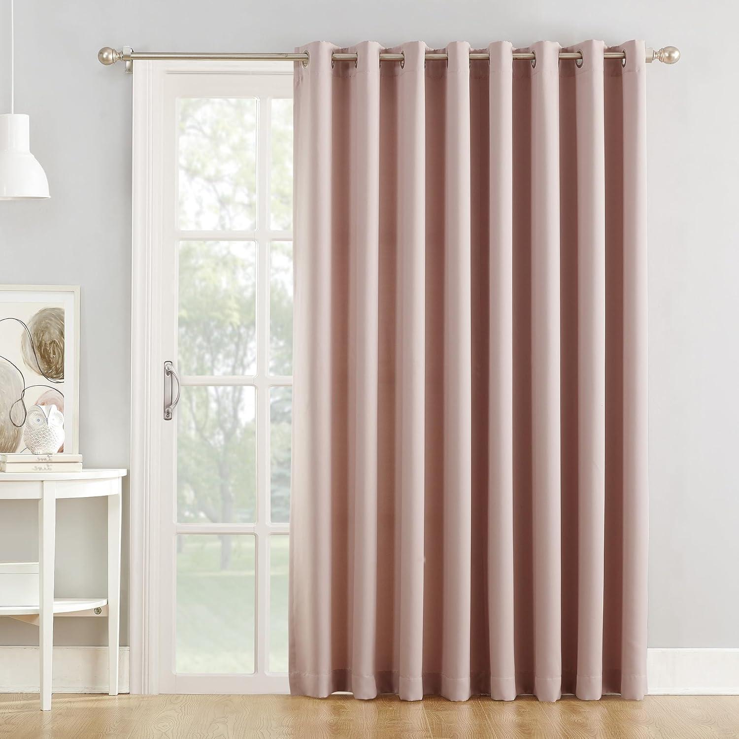 Sun Zero Bartlett Grommet Room Darkening Extra Wide Patio Curtain Panel, 100"x84", Blush Pink