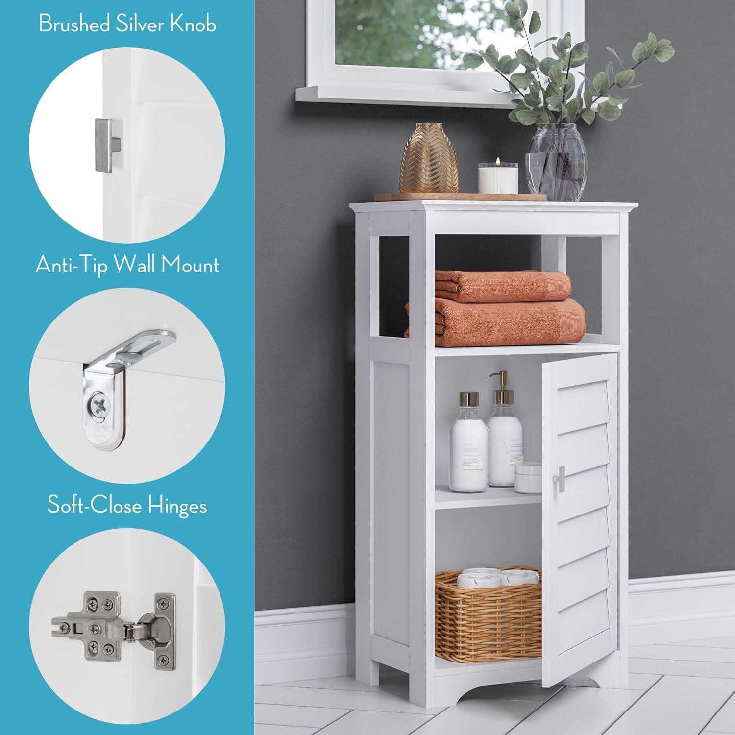 RiverRidge Brookfield Single Door Floor Bathroom and Laundry Storage Cabinet and Organizer with Adjustable Shelves - White