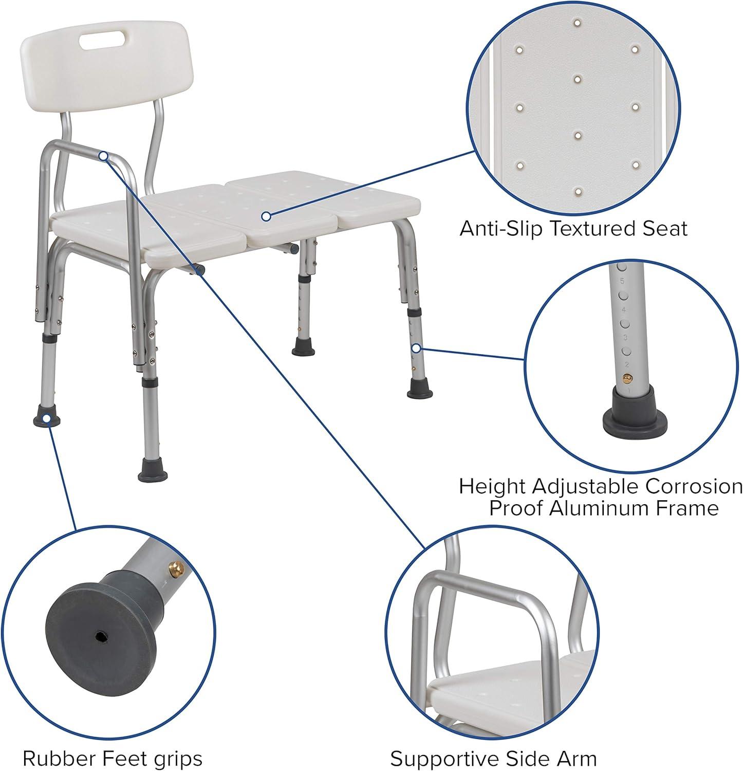 Hercules Series 300 lb Adjustable White Aluminum Bath Transfer Bench