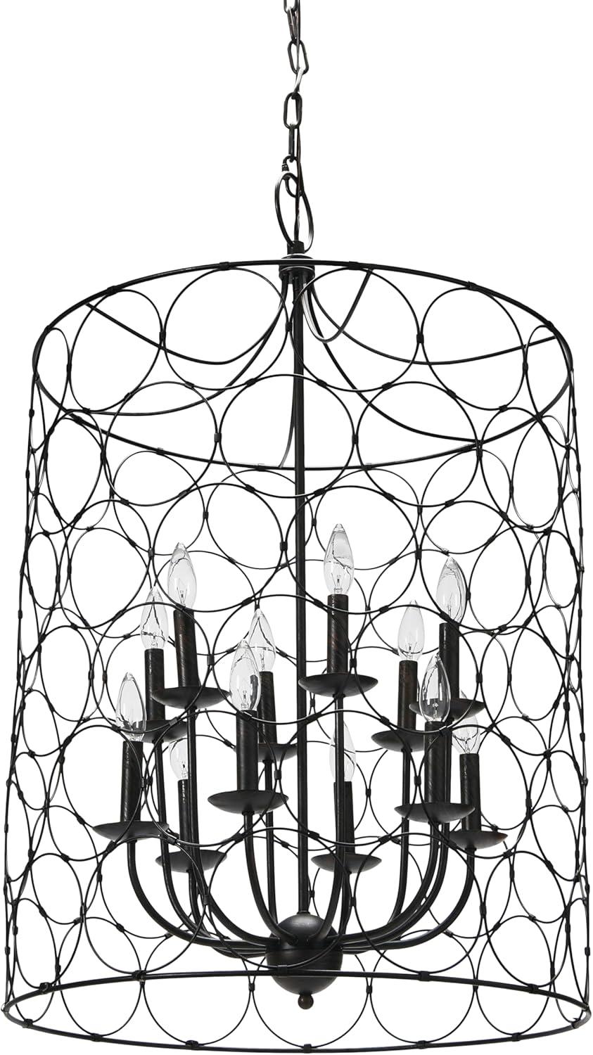 Bronze Geometric 23" Metal Candle Chandelier with Crystal Embellishments