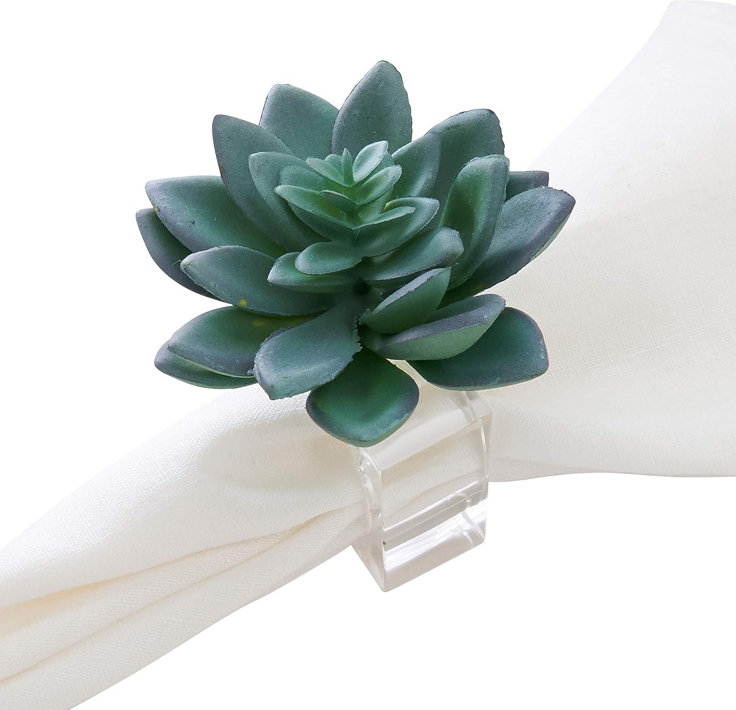 4pk Plastic Succulent Napkin Rings - Saro Lifestyle: Aqua Blue Acrylic, Pressed Molded, Cloth Napkin Holders, Set of 4