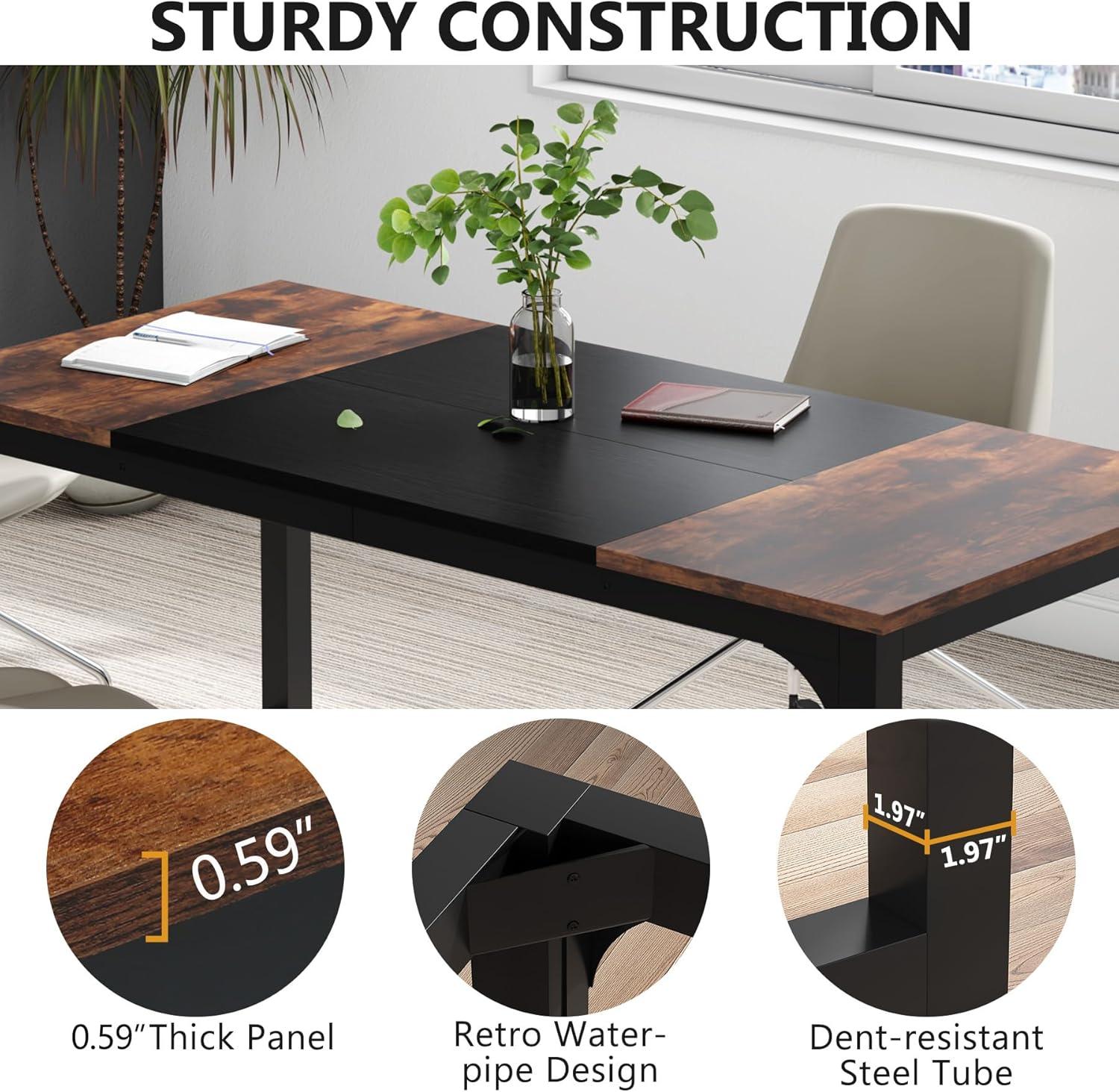 Tribesigns 63'' Rustic Brown Executive Desk with Black Metal Frame