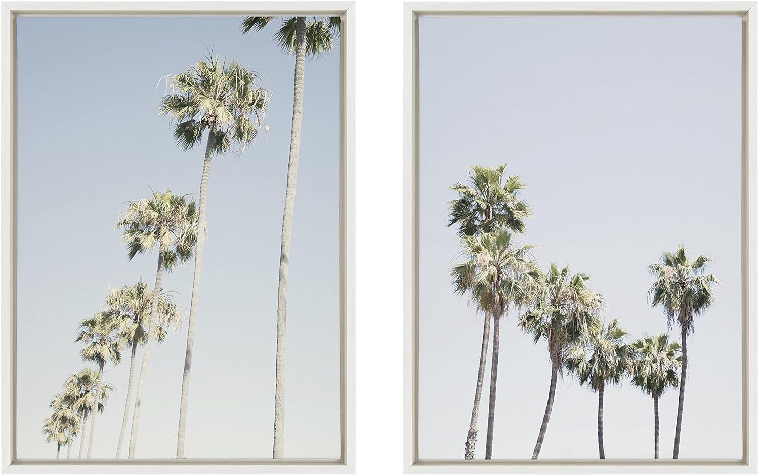 Kate and Laurel Sylvie Palm tree Row and LA Summer Framed Canvas by Caroline Mint, 2 Piece 18x24, White