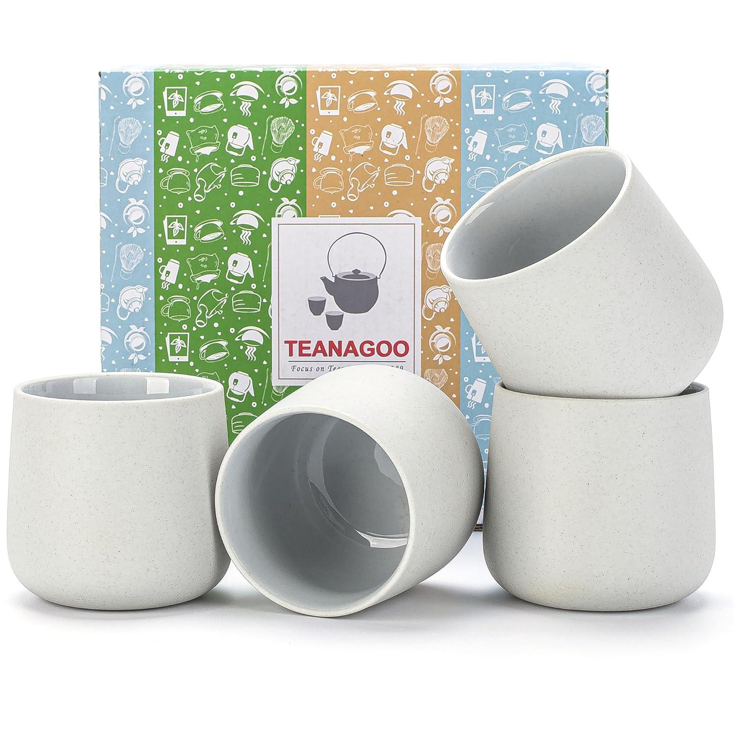 TEANAGOO Ceramic Japanese Tea Cup, 7.2Oz / 205 ml, Lt.Grey, H5, 4 Pcs/box, Occupied Japan Tea Cups, Chinese Tea Cup, Asian Tea Cups, Asian Tea Cups no Handles, korean tea cup Ceramic Cup for Tea
