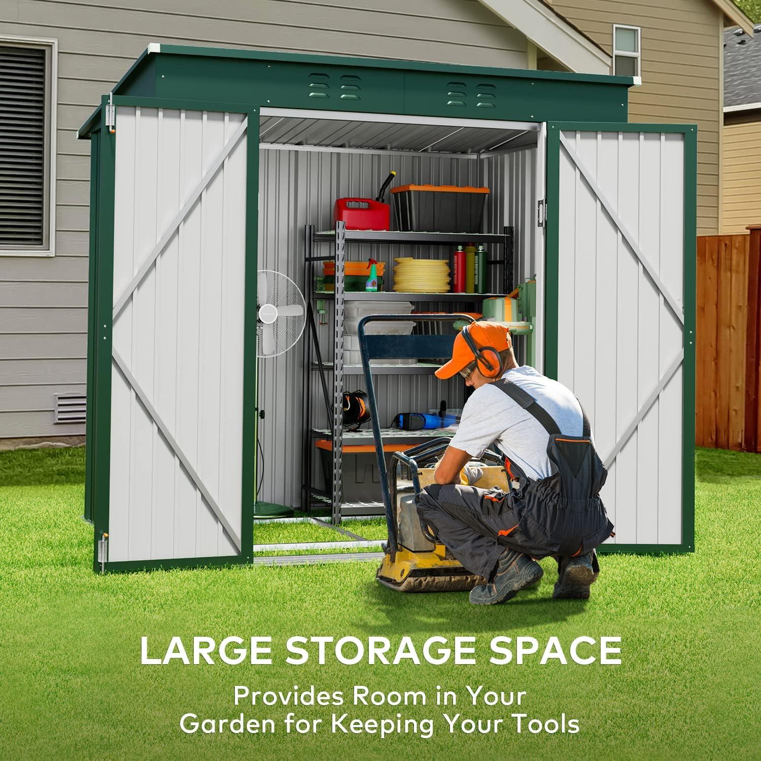 Outdoor Storage Shed, Lofka 6'x 4' Metal Garden Shed with Lockable Door,for Backyard Patio,Green