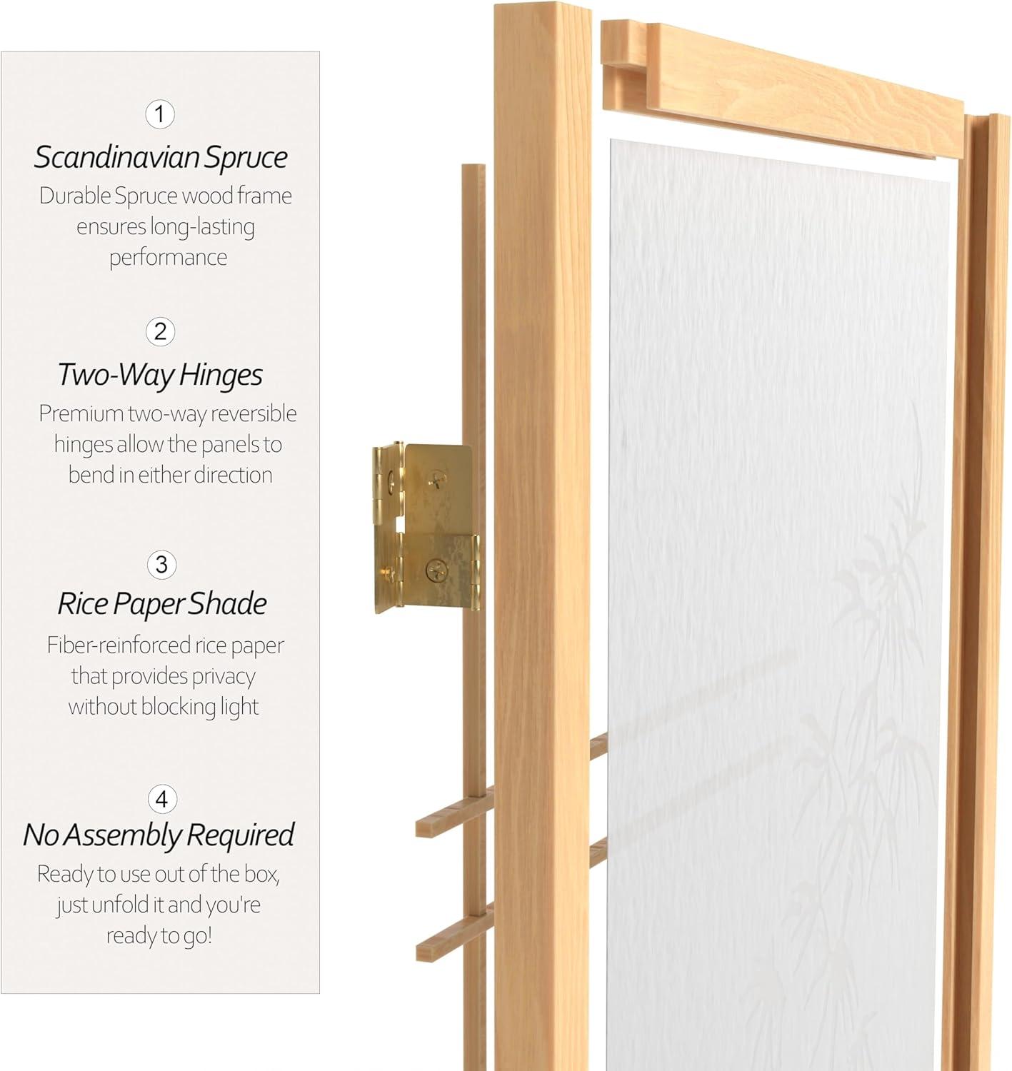 Oriental Furniture 7 Ft Tall Double Cross Bamboo Tree Shoji Screen, natural, 4 panel