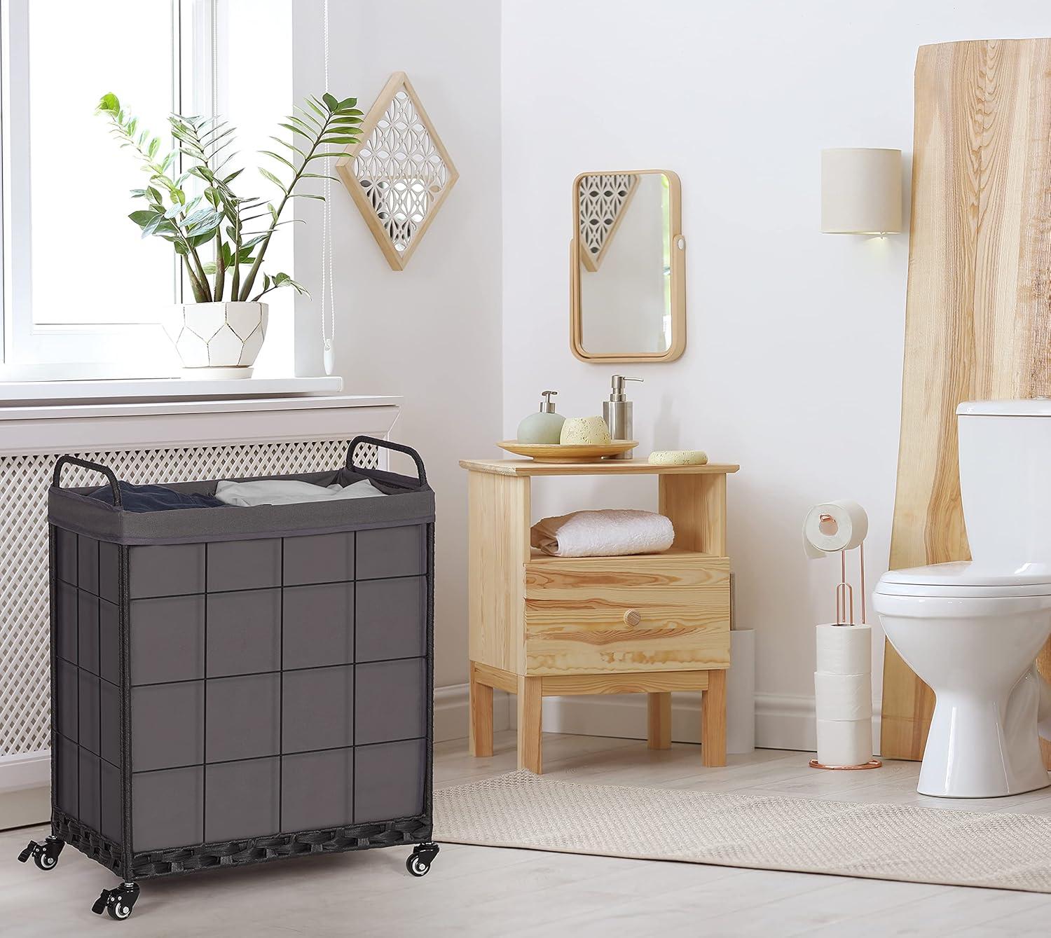 Gray Collapsible Laundry Hamper with Wheels and Lid