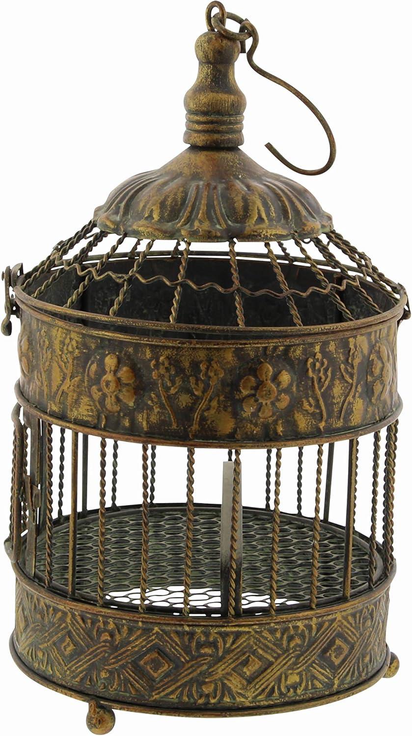 DecMode Hinged Top Bronze Metal Birdcage with Latch Lock Closure and Top Hook, Set of 2