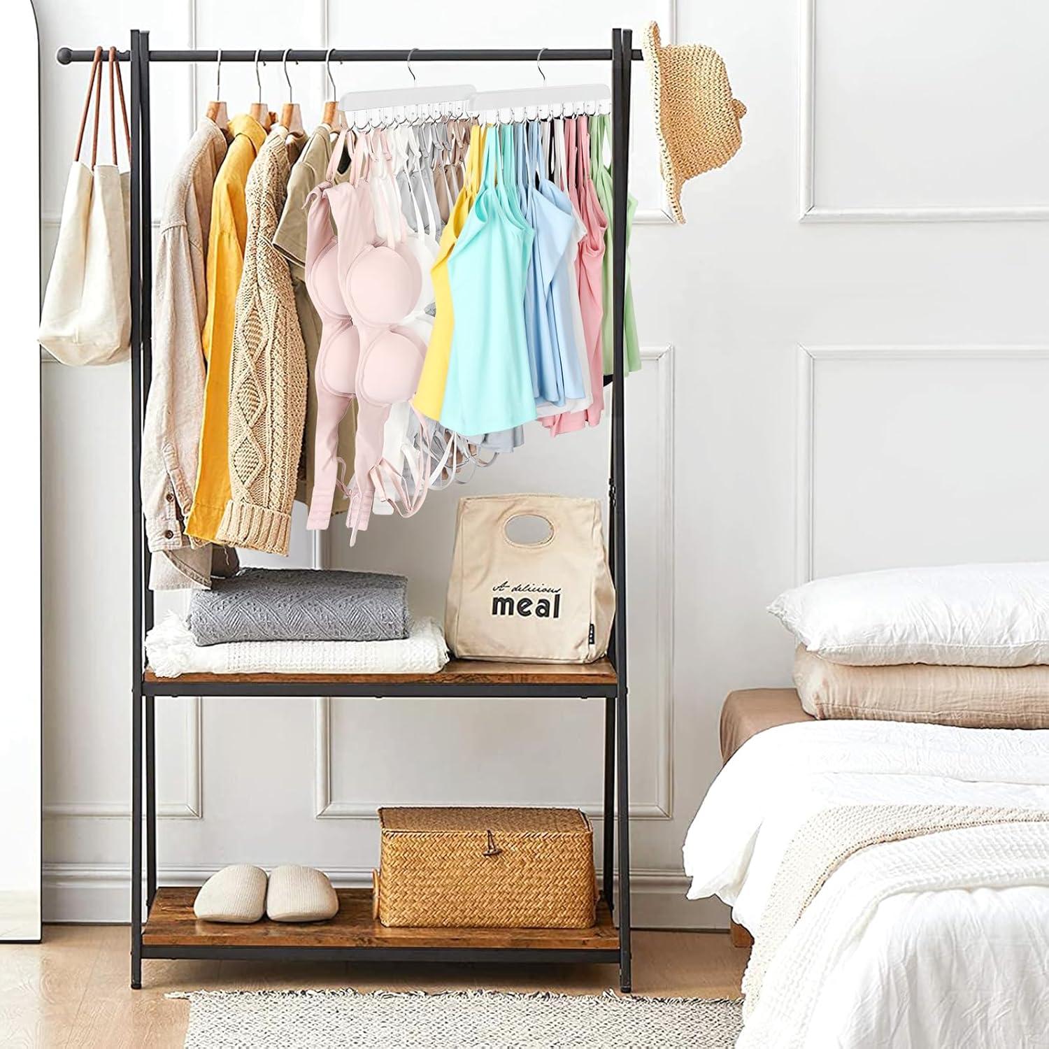 Resovo Bra Hanger for Closet, Tank Top Hanger 20 Hooks Capacity Foldable Wood Space Saving Hanger Closet Organizers and Storage for Dorm & Apartment for Tank Top, Bra, Scarf etc.