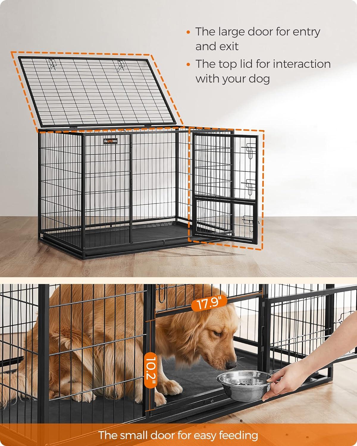 Extra Large Black Heavy-Duty Metal Dog Crate with Removable Tray