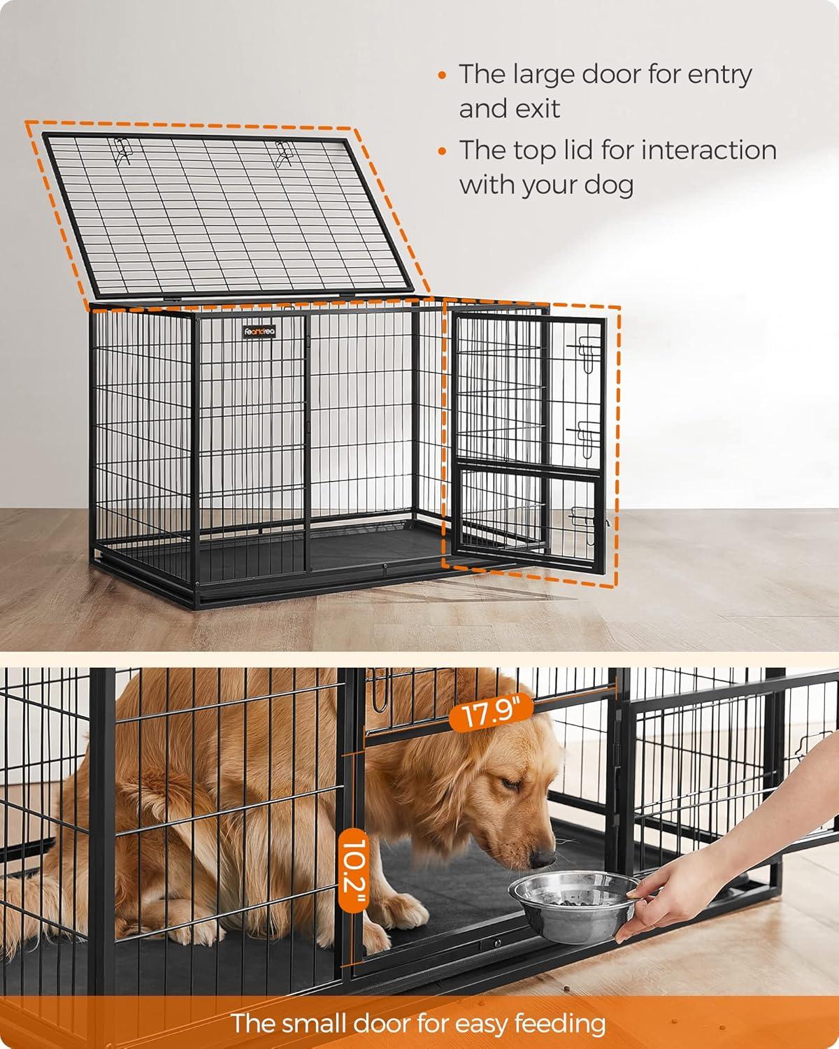 FEANDREA Heavy-Duty Dog Crate with Removable Tray