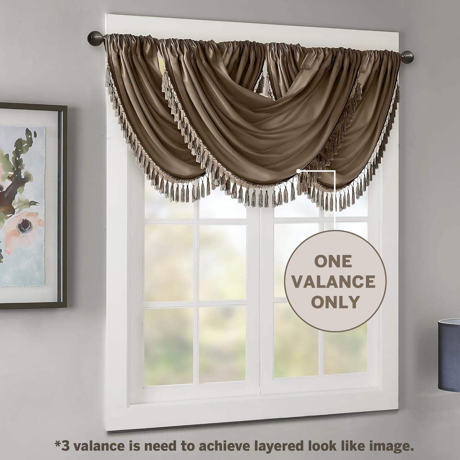 Madison Park Elena Faux Silk Waterfall Embellished 38'' W Window Valance