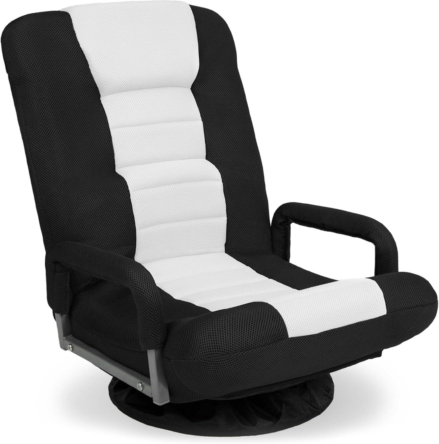 Best Choice Products 360-Degree Swivel Gaming Floor Chair w/ Armrest Handles, Foldable Adjustable Back - Black/White