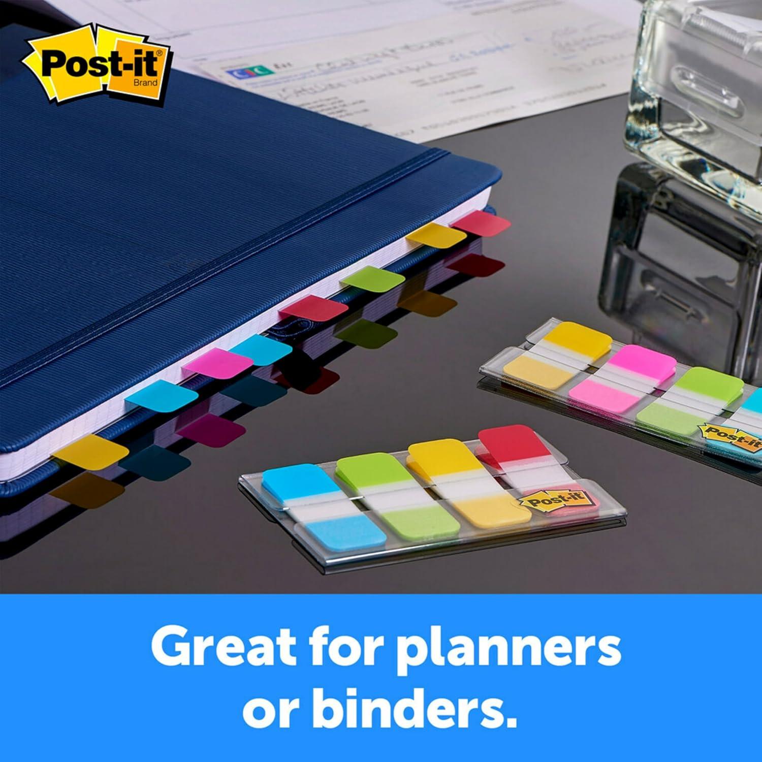 Post-it Tabs, .625", Aqua, Lime, Yellow, Red, 10/Color, 40/Dispenser