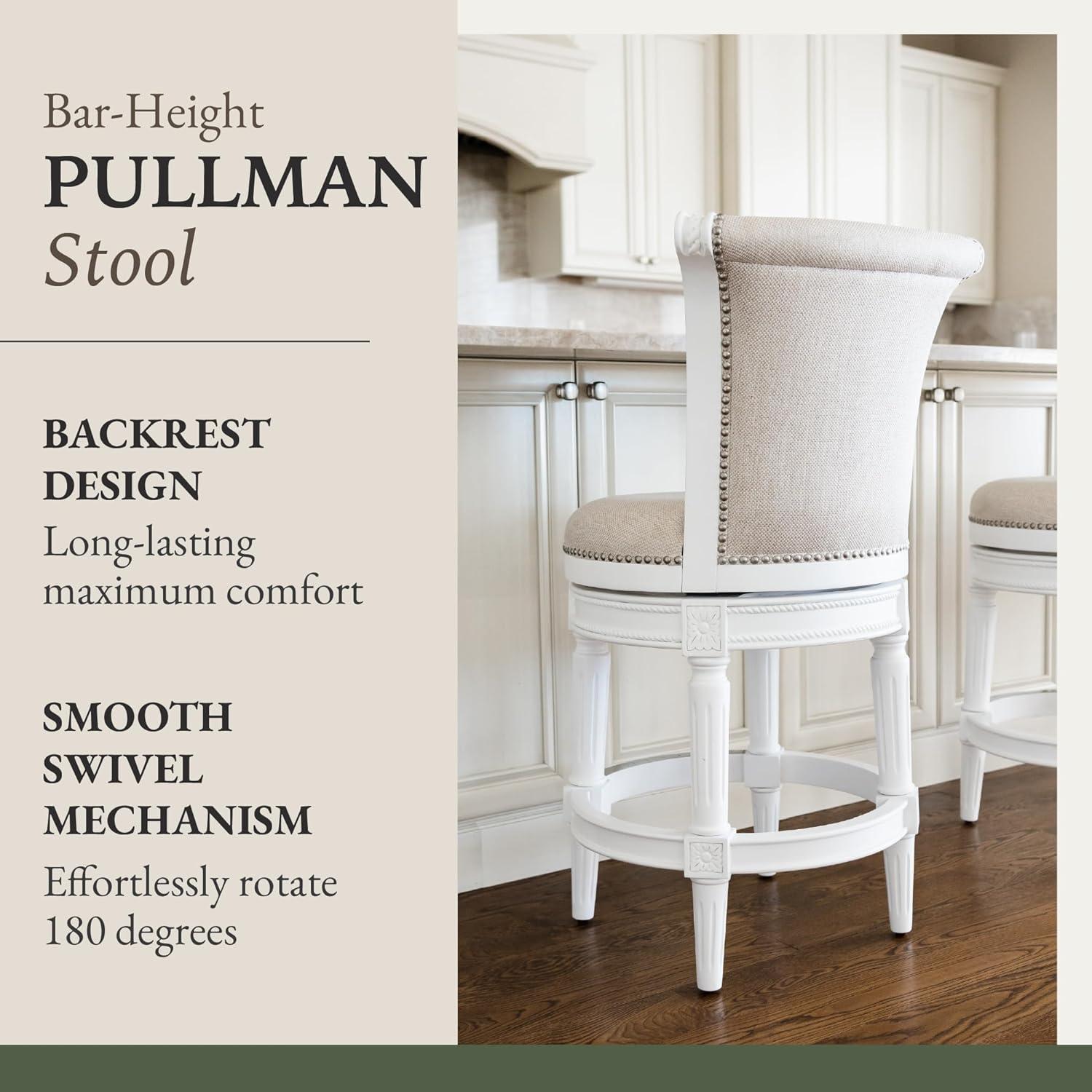 Maven Lane Pullman 31 Inch Tall Bar Height Upholstered Barstool with Back in Reclaimed Oak Finish with Ash Grey Fabric Cushion Seat, Set of 3